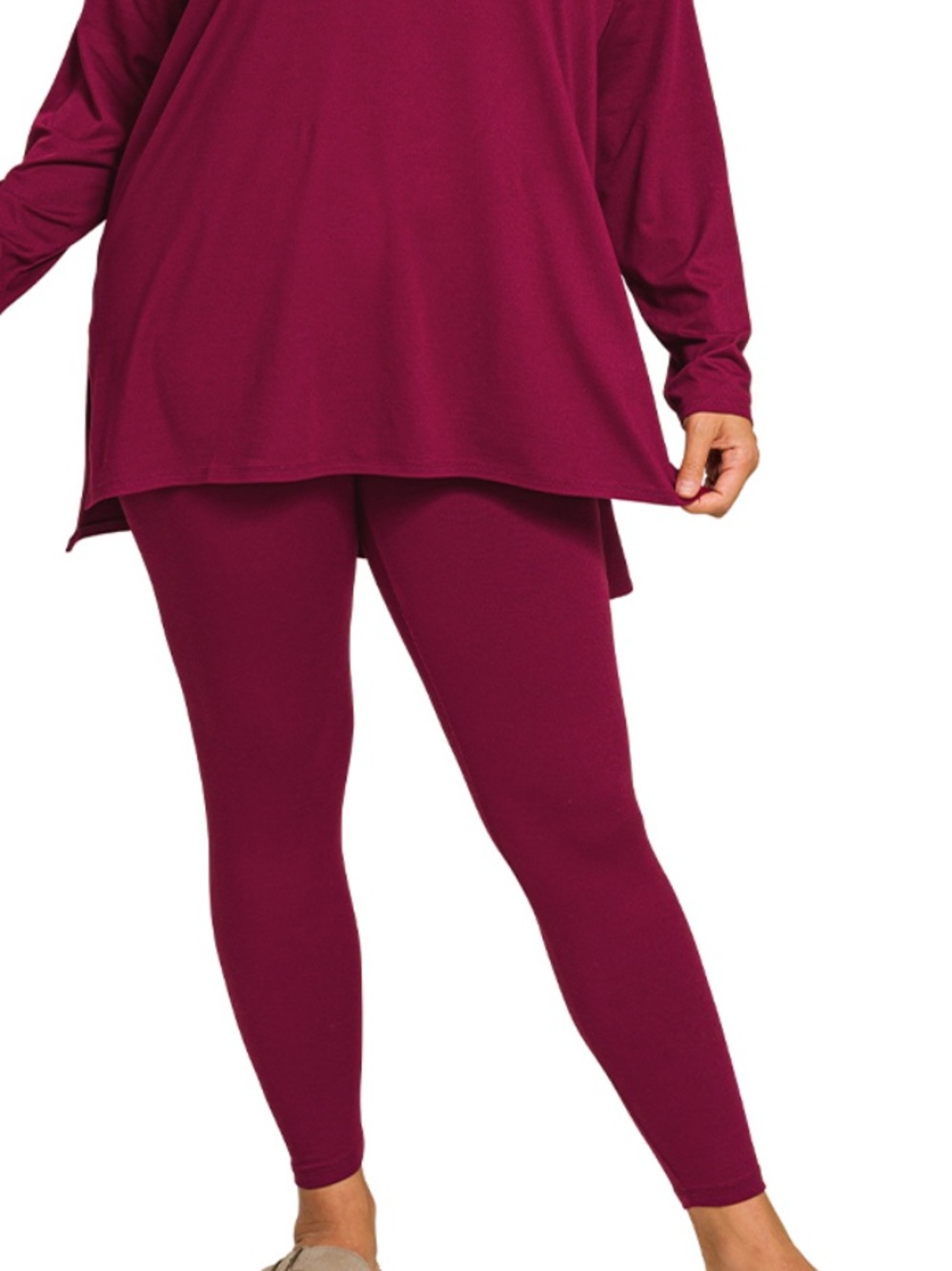 New!Plus Size Long Sleeve Lounge Top & Legging Set - DK Burgundy Size 1X - Picture 3 of 4